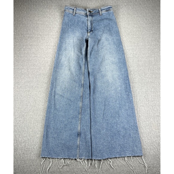 Zara Denim - Zara Y2K 90s baggy Wide Leg High-Rise‎ Jeans Women 6/26X30 light wash Raw Hem